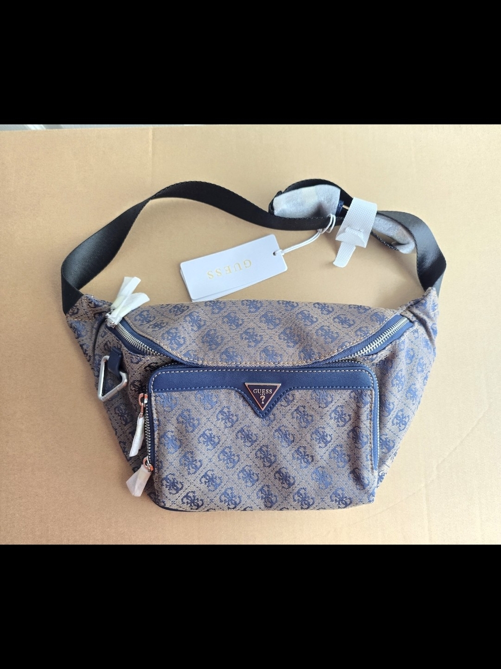 Guess Blue Monogram Crossbody Belt Bag